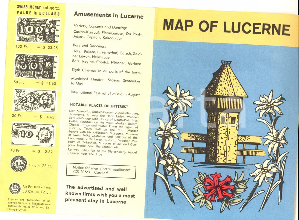 1958 SWITZERLAND Map of LUCERNE ILLUSTRATED VINTAGE ads