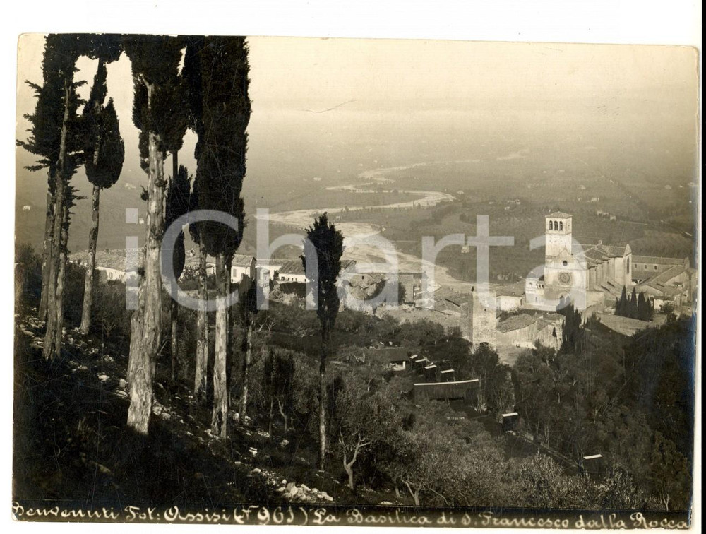 Fotografia d epoca originale 1930 ca ASSISI Veduta basilica di San Francesco dalla Rocca Foto seriale 15x10 1