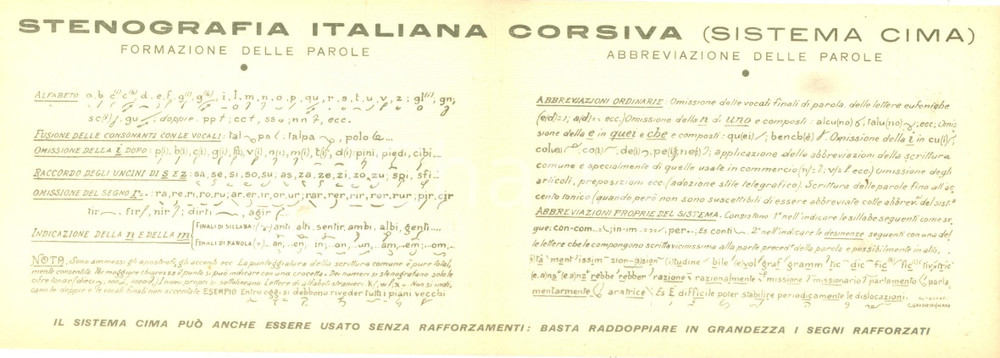 Cartolina originale da collezione 1937 STENOGRAFIA Abbreviazione parole con il Sistema CIMA Cartolina DOPPIA FG NV 1