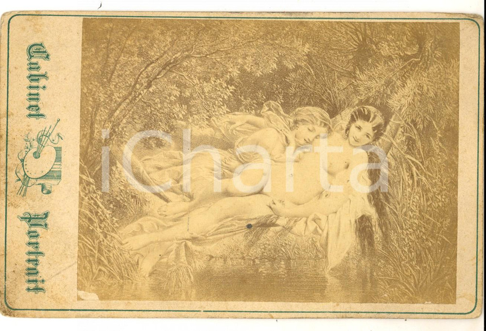Fotografia d epoca originale 1870 ca EROTICA Coppia di fanciulle presso uno stagno Foto VINTAGE quadro 1