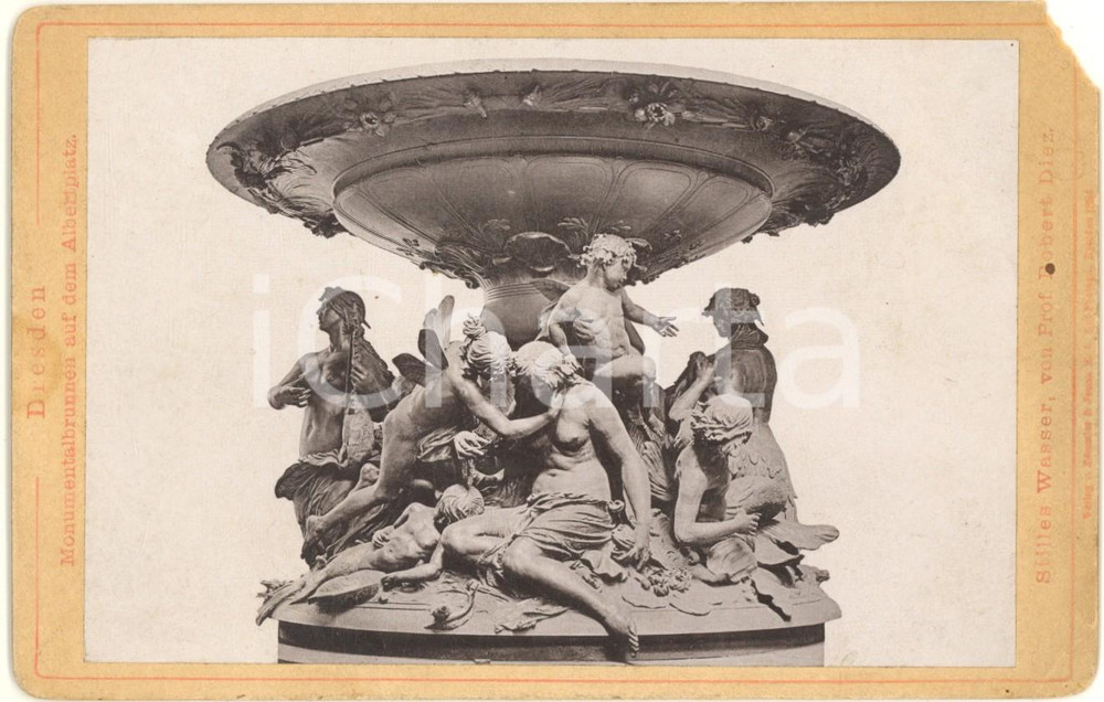Fotografia d epoca originale 1880 ca DRESDEN Monumentalbrunnen auf dem ALBERTPLATZ VINTAGE photo 1