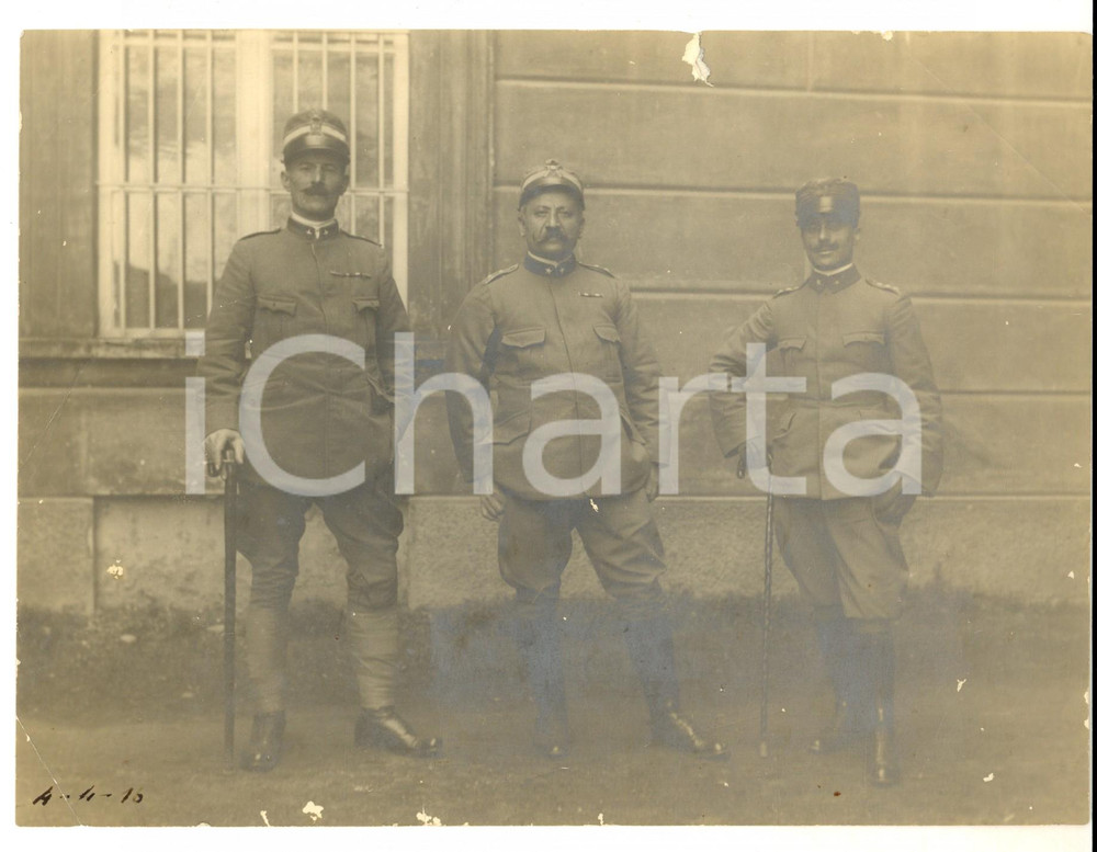 Fotografia d epoca originale 1915 ca WWI REGIO ESERCITO Tre ufficiali di fanteria Foto 24x18 1