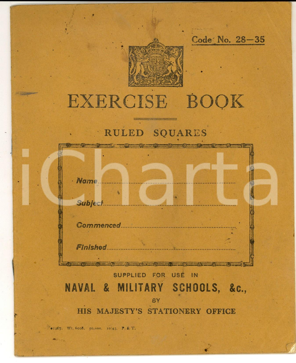 1950 ca  BRITISH ARMY Exercise book for use in naval and military schools