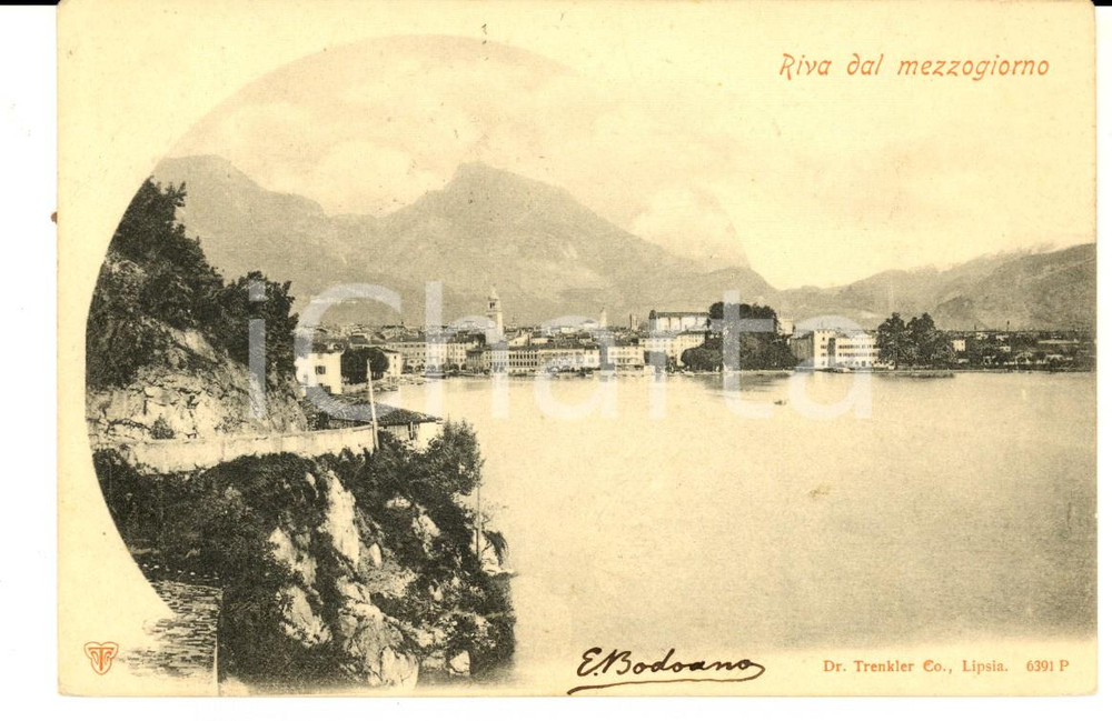 Cartolina originale da collezione 1901 RIVA DEL GARDA TN Veduta da mezzogiorno Cartolina avv. Enrico BODOANO 1