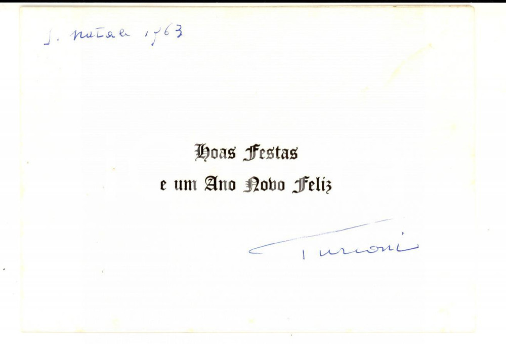 Autografo originale 1963 PORTOGALLO Biglietto auguri natalizi del conte TURCONI Autografo 1