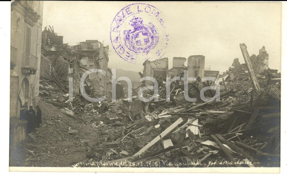 Cartolina originale da collezione 1908 MESSINA TERREMOTO Rovine di via Garibaldi Cartolina foto MARTINEZ FP NV 1