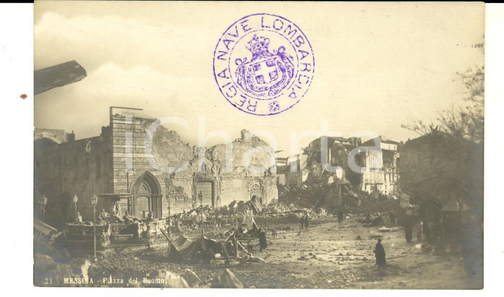 Cartolina originale da collezione 1908 MESSINA TERREMOTO Piazza del Duomo Cartolina postale ANIMATA FP NV 1