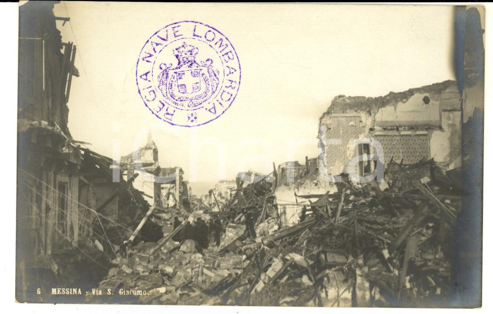 Cartolina originale da collezione 1908 MESSINA TERREMOTO Via S. Giacomo distrutta Cartolina postale ANIMATA FP NV 1