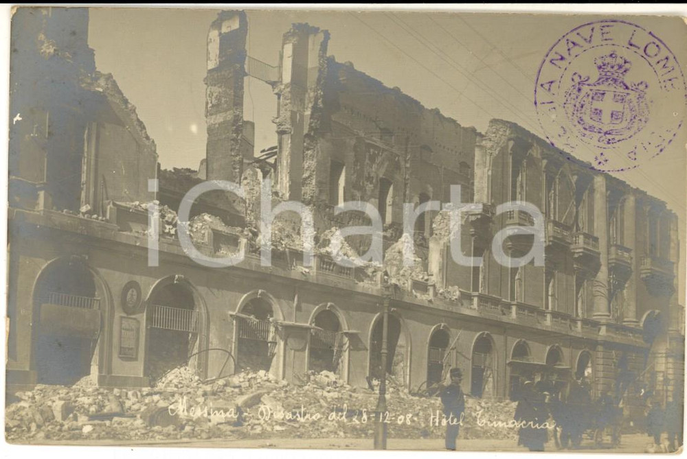 Cartolina originale da collezione 1908 MESSINA TERREMOTO Hotel TRINACRIA distrutto Cartolina postale ANIMATA FP 1