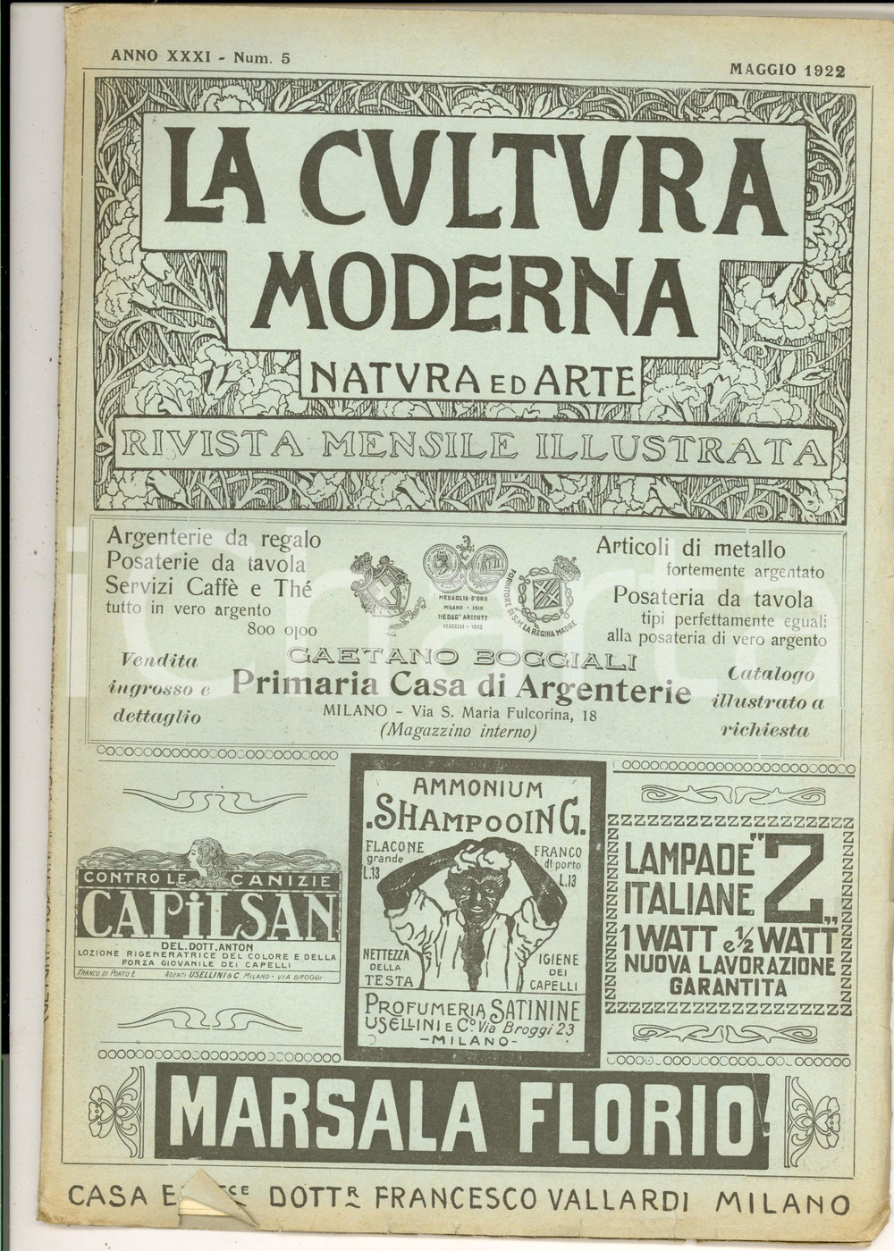1922 LA CULTURA MODERNA Settecentenario dell'UniversitÃ  di Padova *Rivista Rivista d'epoca.Anno XXXI n&deg;5CONDIZIONI: fair     originale e autentica 1