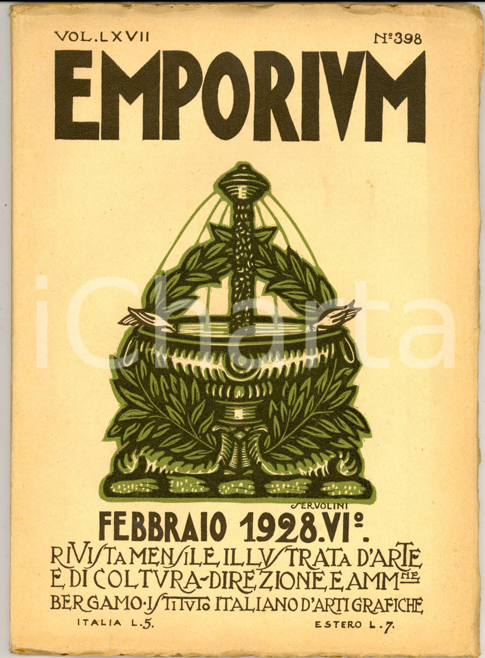 Giornale, rivista storica 1928 EMPORIUM Mostra di Paolo Toschi alla Biblioteca Palatina Rivista n. 398 1