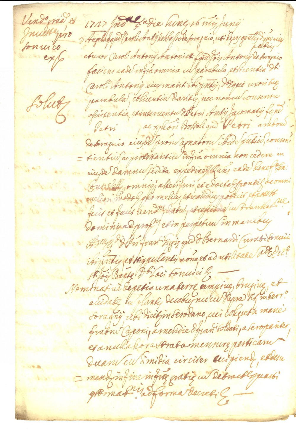 Documento originale, autentico 1727 SONNICO BS Famiglia SORAGNI cede campo a don Pietro Francesco GIGGIA 1