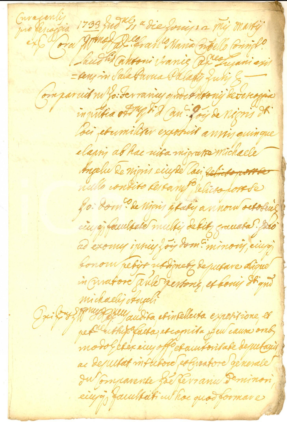 Documento originale, autentico 1733 FESCOGGIA Nomina Giovanni FERRARI per inventario beni Michelangelo NEGRI 1