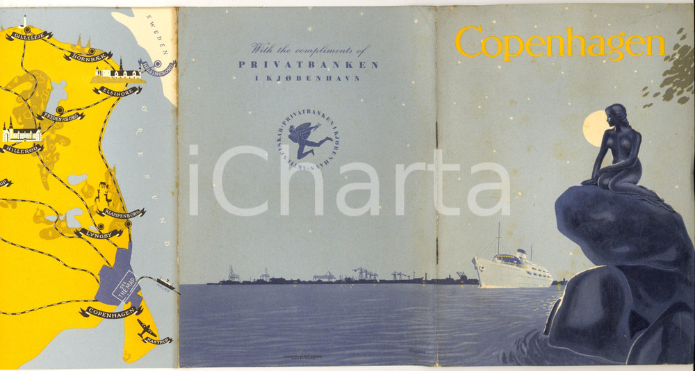 Materiale pubblicitario d’epoca 1955 ca COPENHAGEN Libretto TURISMO Illustrato English Privatbanken IKJOBENHAVN 1