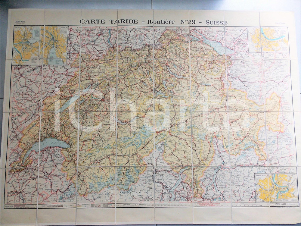 Mappa, planimetria storica 1910 ca CARTE TARIDE SUISSE Routiére nÂ° 29 Mappa su tela 100x70 cm 1