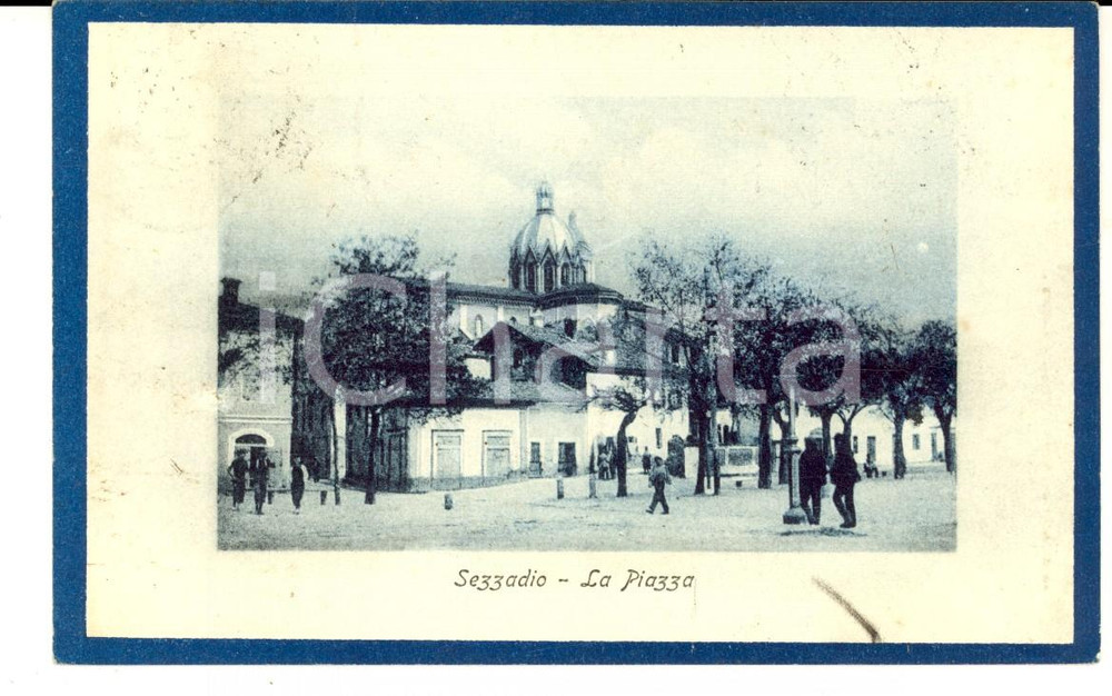 Cartolina originale da collezione 1919 SEZZADIO AL Veduta della piazza Cartolina ANIMATA FP VG 1