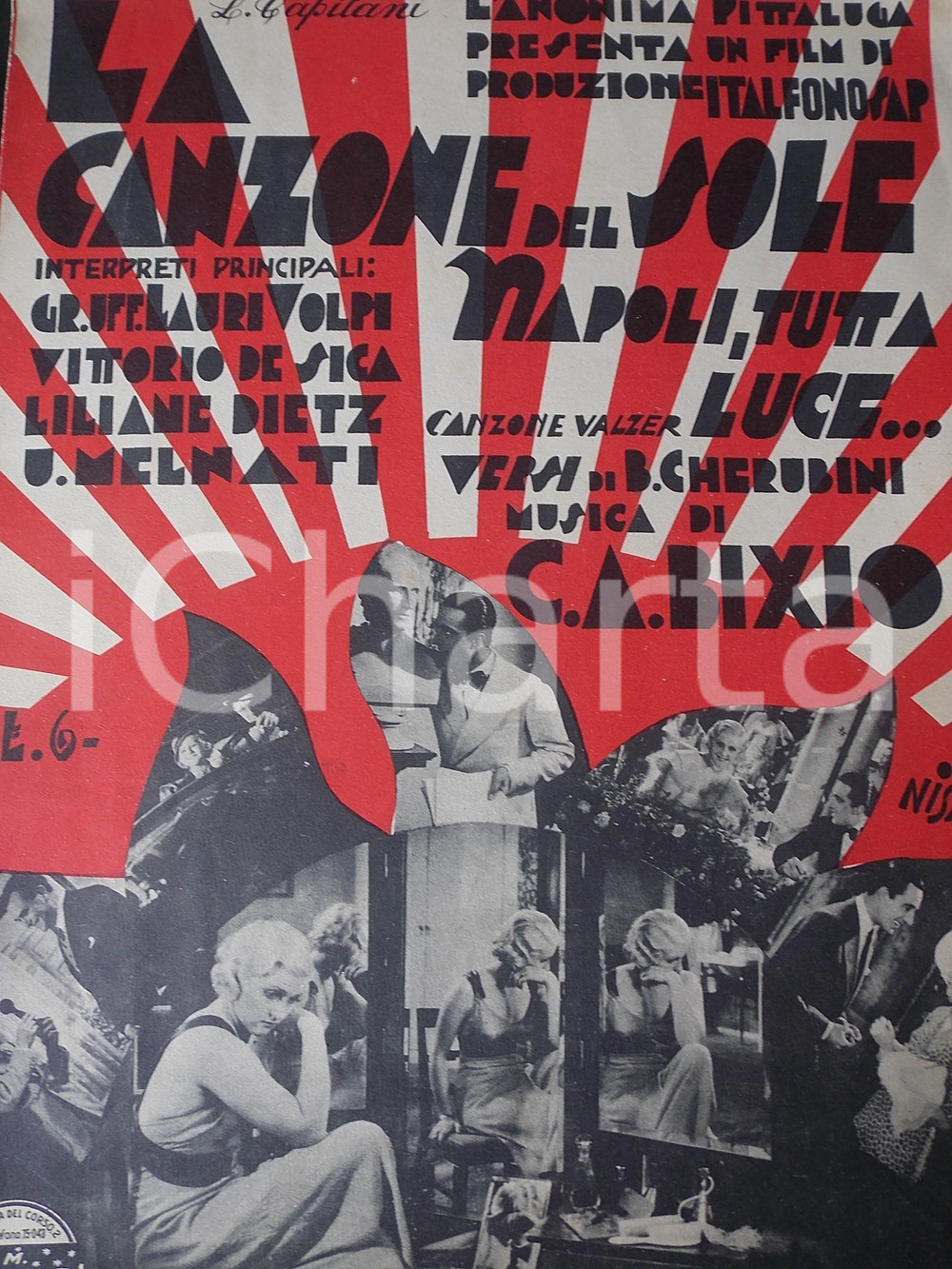 Oggetto da collezione cartaceo 1934 CHERUBINI BIXIO Napoli, tutta luce... valzer LA CANZONE DEL SOLE Spartito 1