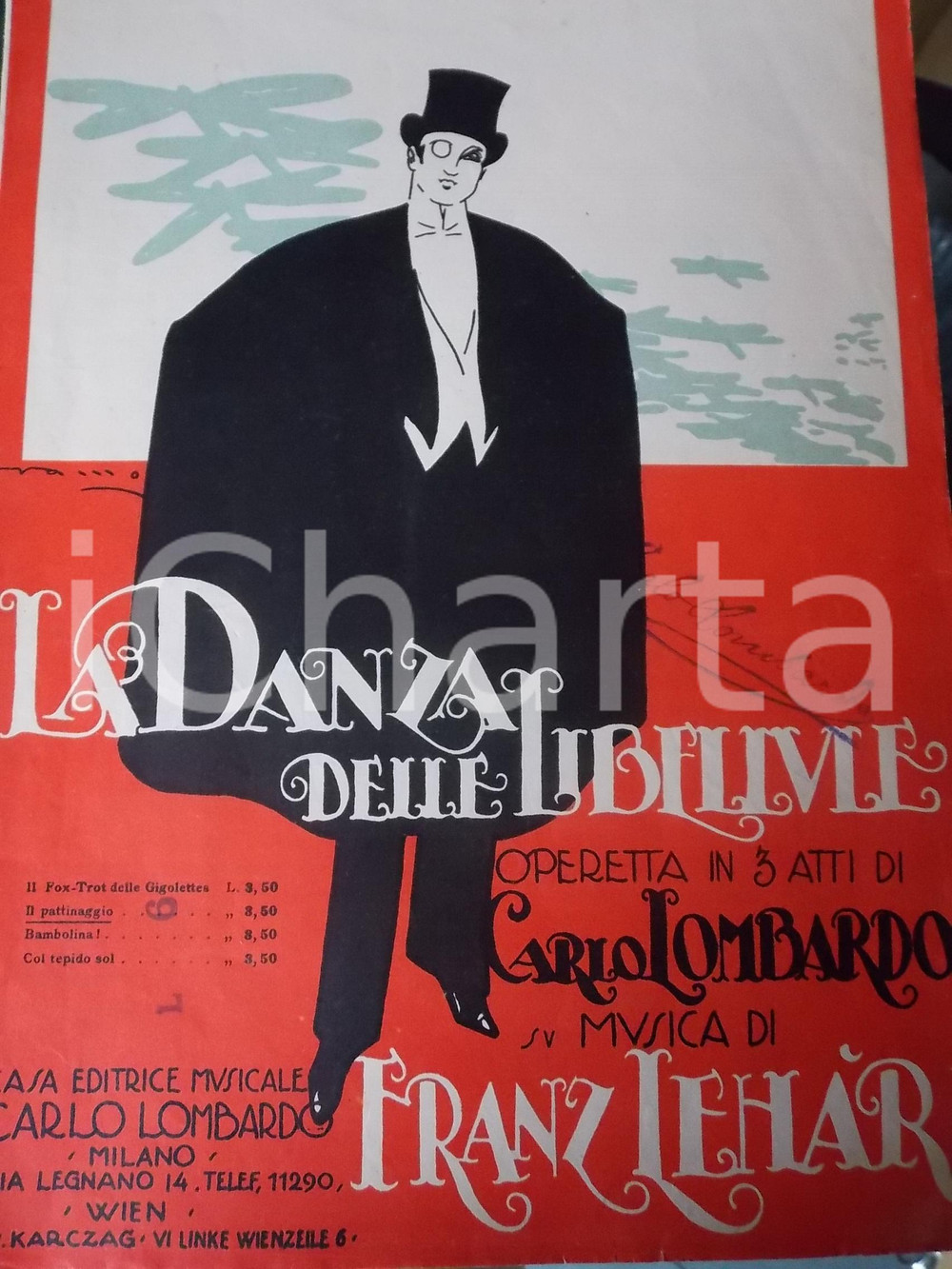 Oggetto da collezione cartaceo 1922 Franz LEHAR Il pattinaggio  La danza delle libellule Spartito ed LOMBARDO 1