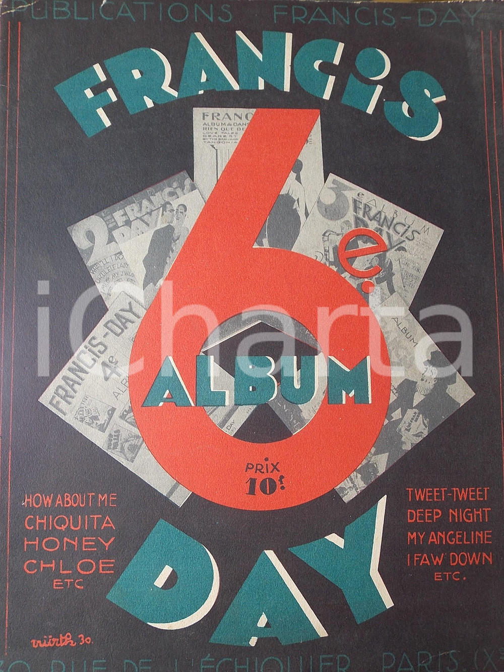 Oggetto da collezione cartaceo 1930 6° Album FRANCIS DAY per piano  20 spartiti DANNEGGIATO 44 pp. 1