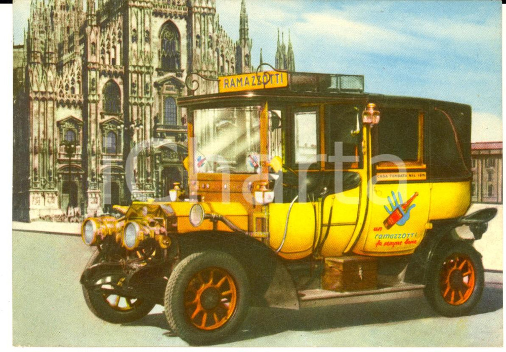 Cartolina originale da collezione 1960 ca MILANO AMARO RAMAZZOTTI Auto pubblicitaria del 1905 Cartolina FG 1