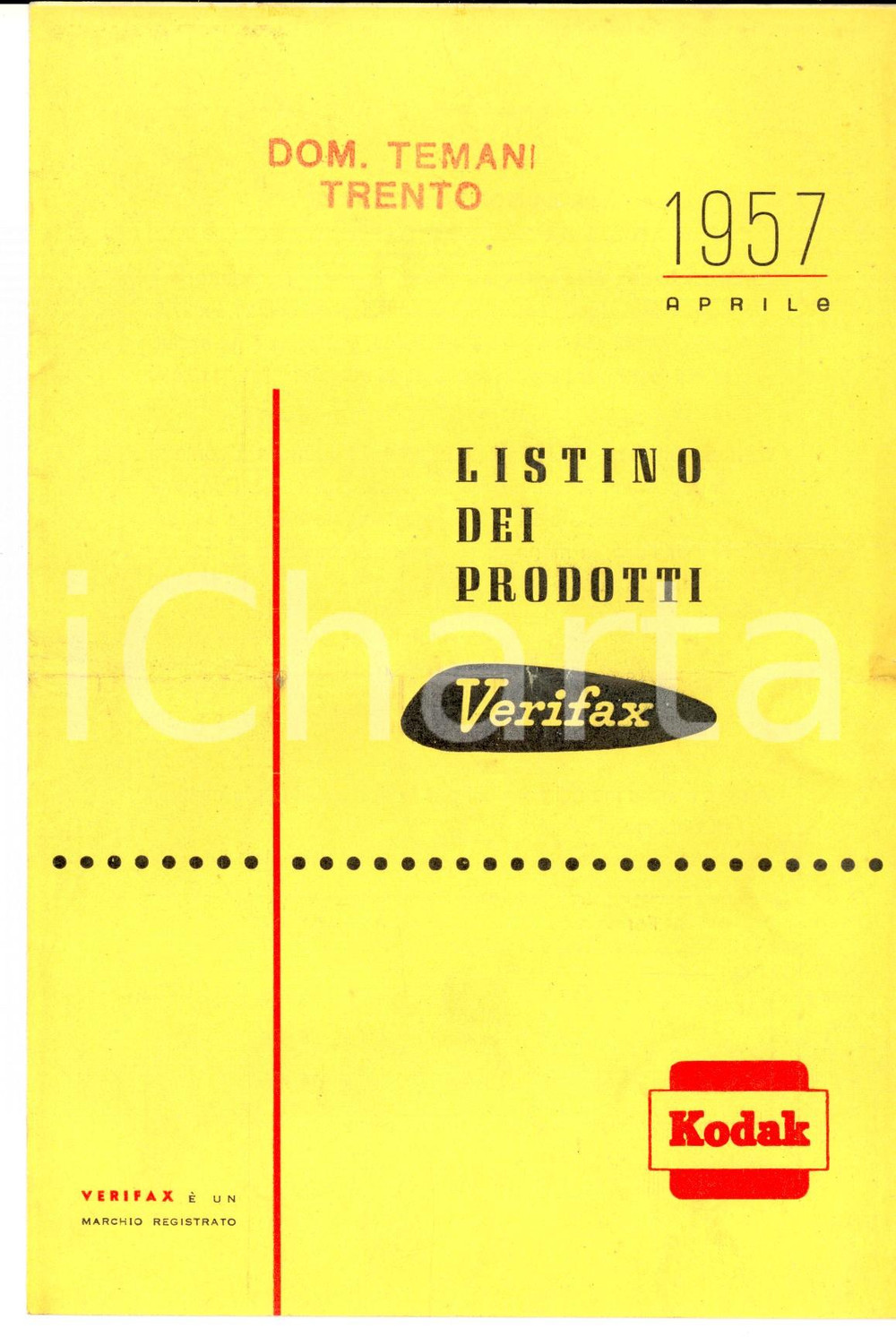 Materiale pubblicitario d’epoca Aprile 1957 VERIFAX Listino riproduttori a contatto e carte VINTAGE 1