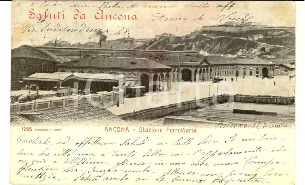 Cartolina originale da collezione 1903 ANCONA Vedurta della stazione ferroviaria Cartolina VINTAGE FP VG 1