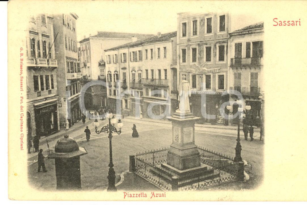 Cartolina originale da collezione 1900 ca SASSARI Veduta di piazzetta AZUNI Cartolina ANIMATA FP VG 1