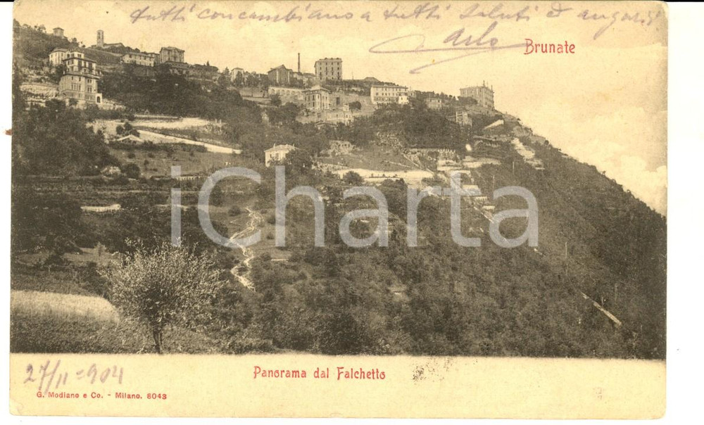Cartolina originale da collezione 1904 BRUNATE CO Panorama dal Falchetto Cartolina con messaggio nascosto 1