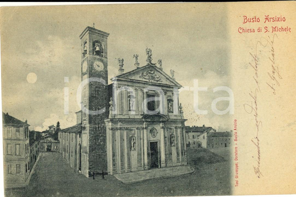 Cartolina originale da collezione 1903 BUSTO ARSIZIO Veduta della chiesa di SAN MICHELE Cartolina postale FP VG 1