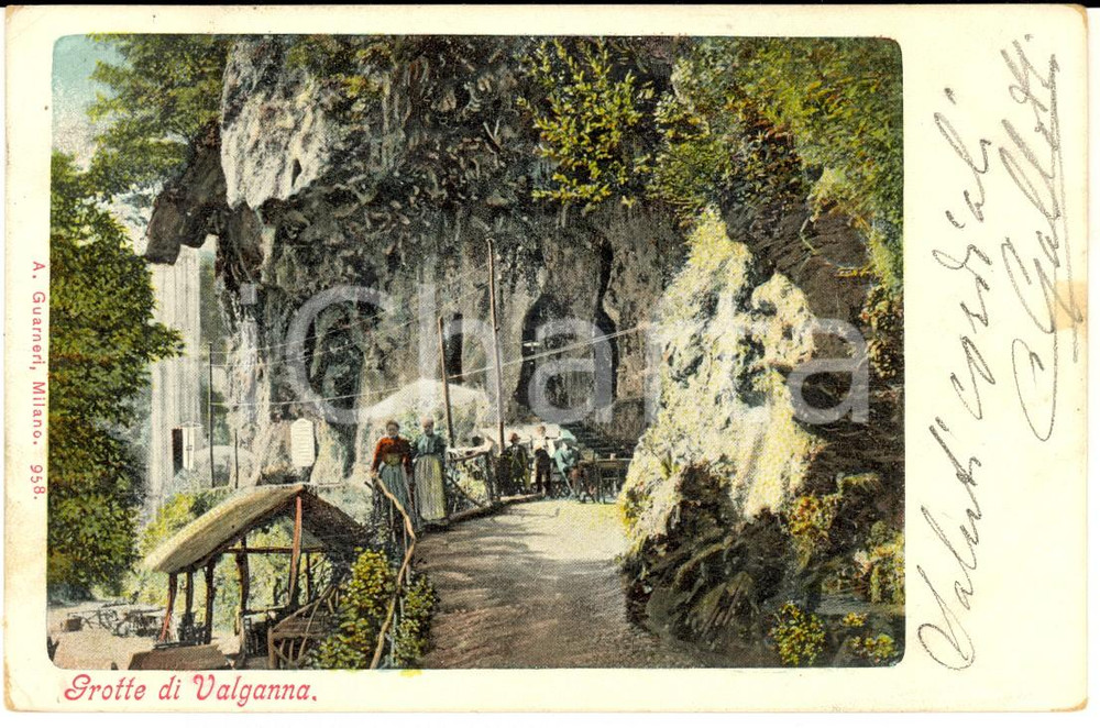 Cartolina originale da collezione 1903 VALGANNA VA Veduta delle grotte Cartolina postale ANIMATA FP VG 1