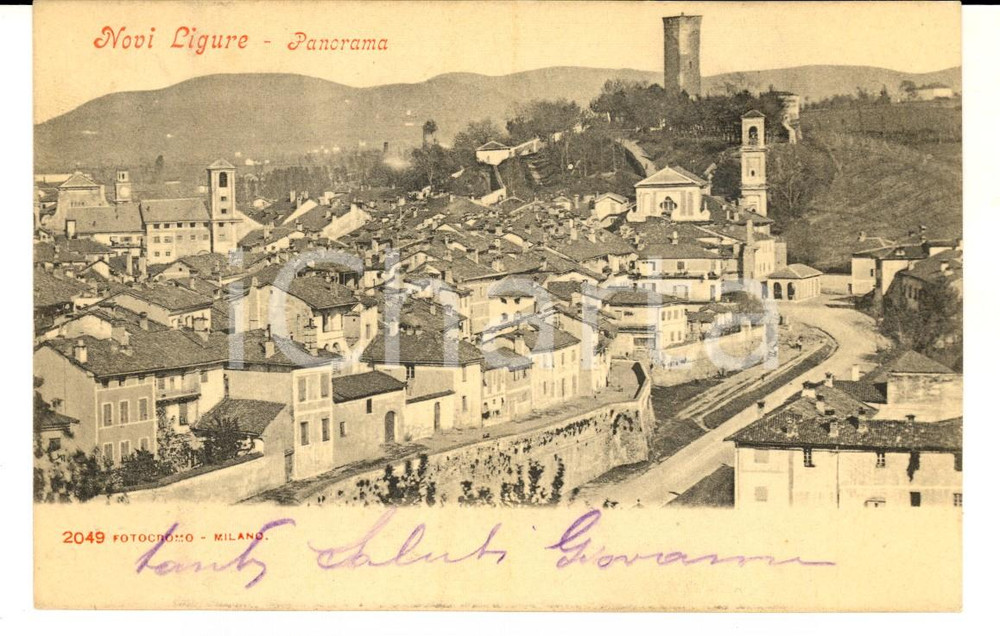 Cartolina originale da collezione 1903 NOVI LIGURE AL Panorama dall alto Cartolina postale FP VG 1
