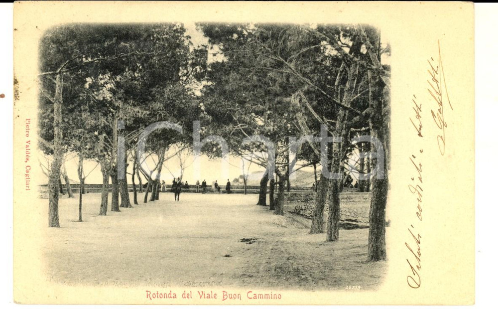 1901 CAGLIARI Rotonda del viale BUON CAMMINO *Cartolina ANIMATA FP VG