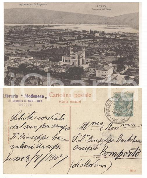 Cartolina originale da collezione 1907 SASSO MARCONI BO Panorama Cartolina arciprete don Giuseppe CAVALIERI 1