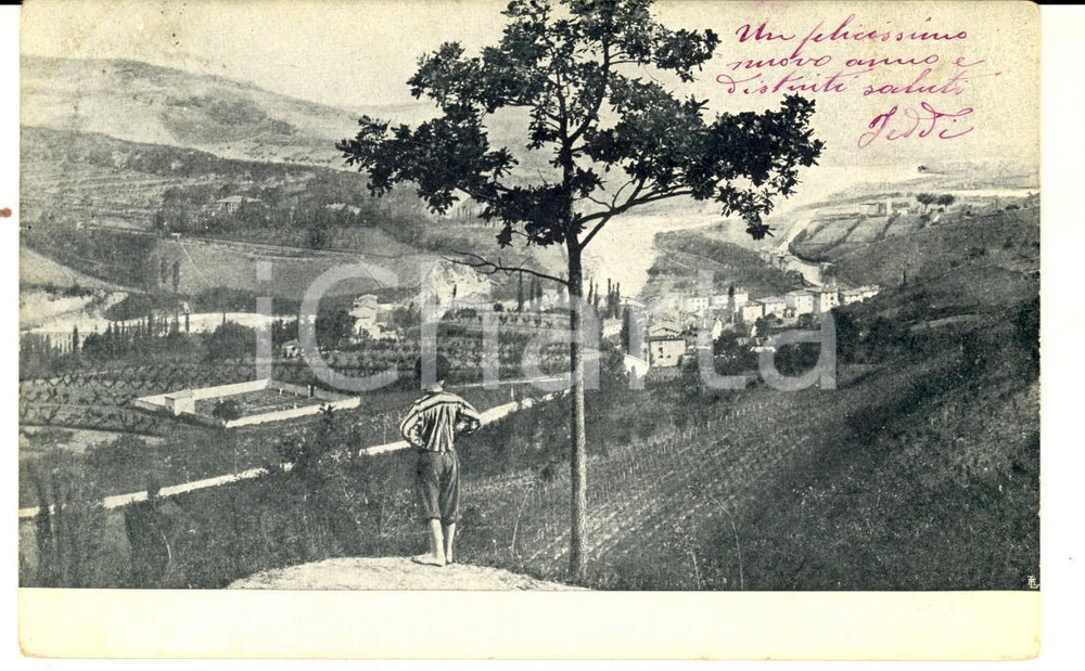 Cartolina originale da collezione 1904 CORTONA AR Veduta sulle colline toscane Cartolina ANIMATA bambino FP VG 1
