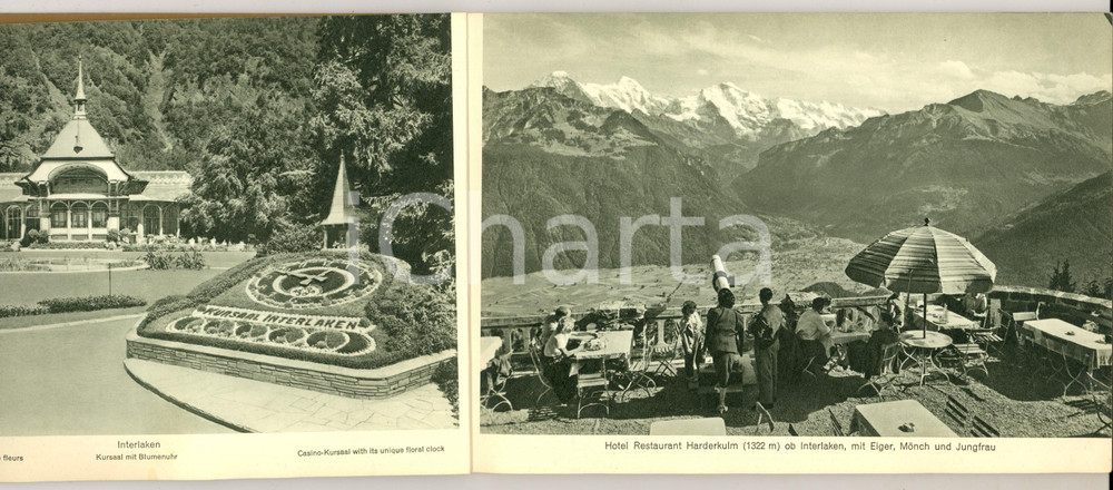 Materiale pubblicitario d’epoca 1950 ca BERNER OBERLAND 55 Photos Album illustrato TURISMO VINTAGE 1