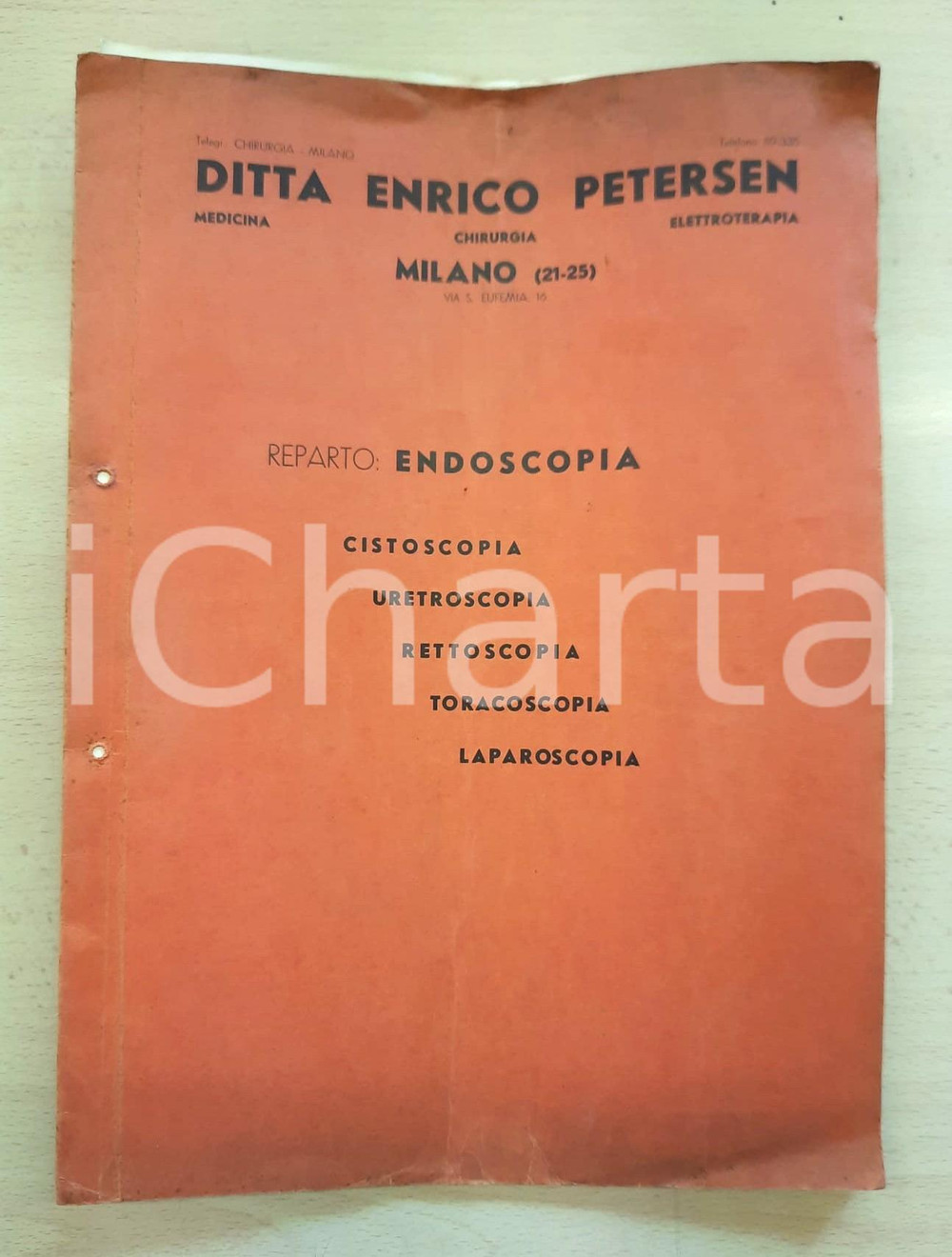 Materiale pubblicitario d’epoca 1933 MILANO Via S. Eufemia 16 Enrico PETERSEN Toracoscopi HEYNEMANN Fascicolo 1
