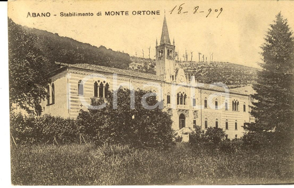 Cartolina originale da collezione 1909 ABANO TERME Stabilimento MONTE ORTONE Cartolina a Paolina GAZZOLA GALLENGA 1