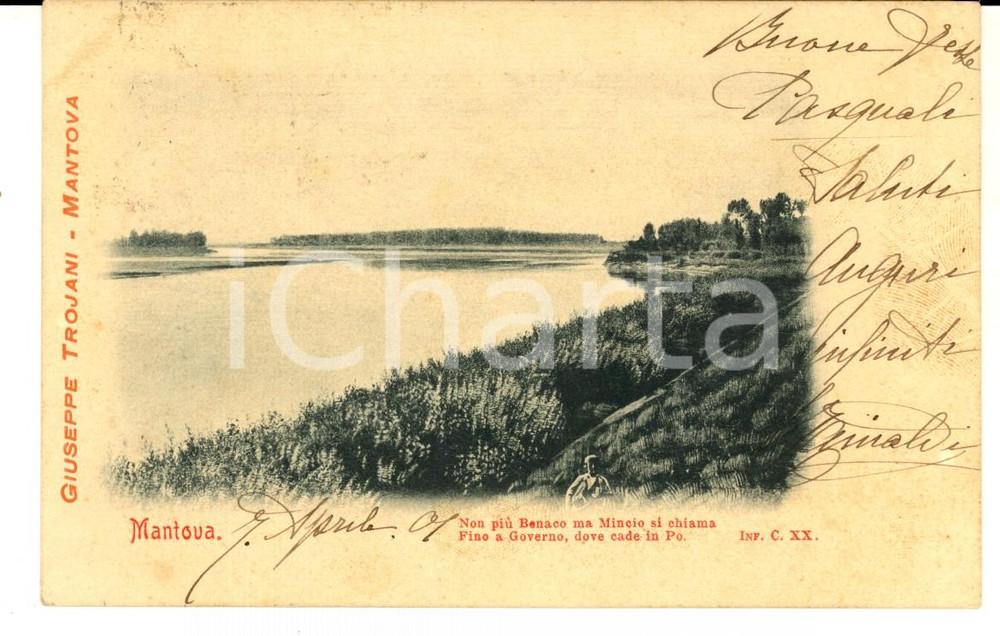 Cartolina originale da collezione 1901 MANTOVA Veduta deI Mincio Cartolina Giuseppe TROJANI ANIMATA FP VG 1