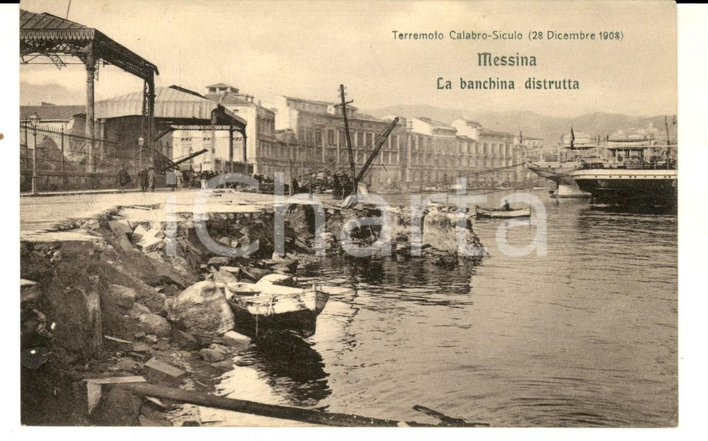 Cartolina originale da collezione 1908 MESSINA TERREMOTO La banchina distrutta Cartolina ANIMATA FP 1
