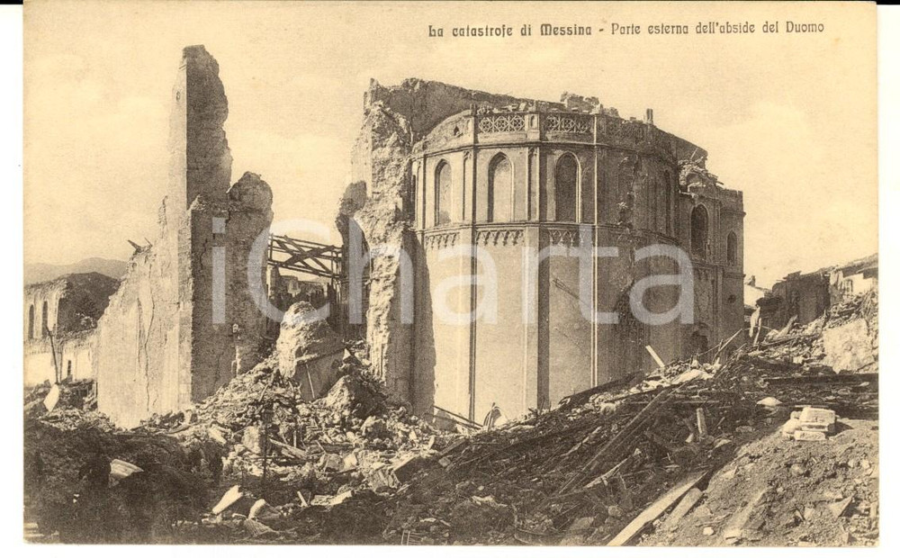 Cartolina originale da collezione 1908 MESSINA TERREMOTO Parte esterna dell abside del Duomo Cartolina postale FP 1