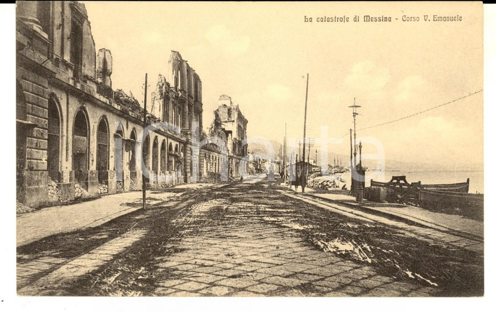 Cartolina originale da collezione 1908 MESSINA TERREMOTO Rovine corso Vittorio Emanuele Cartolina FP NV 1