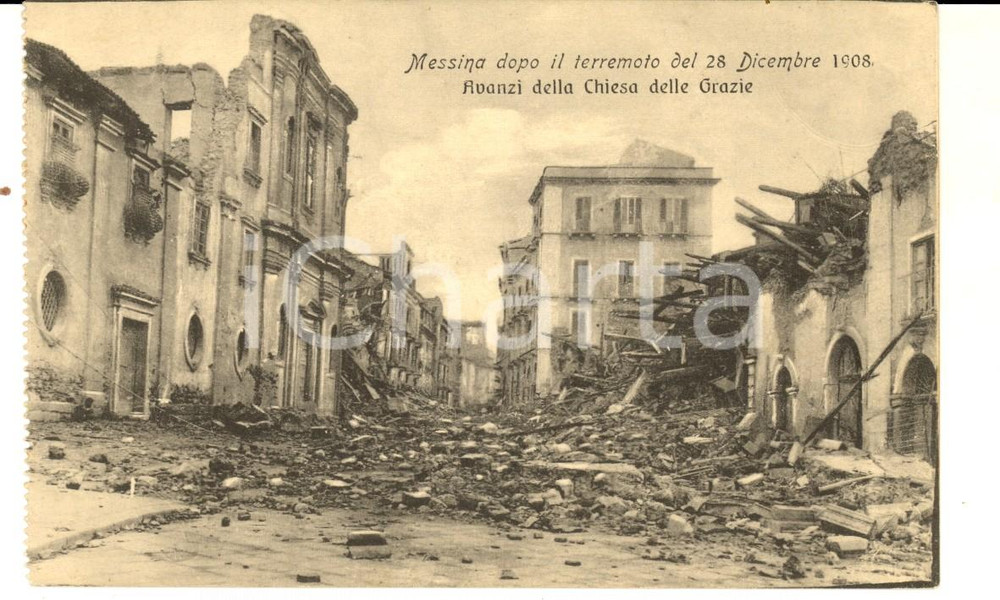 Cartolina originale da collezione 1908 MESSINA TERREMOTO Avanzi della Chiesa delle Grazie Cartolina postale FP NV 1