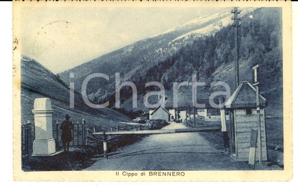 Cartolina originale da collezione 1921 BRENNERO BZ Veduta del cippo di confine Cartolina ANIMATA con sentinella 1
