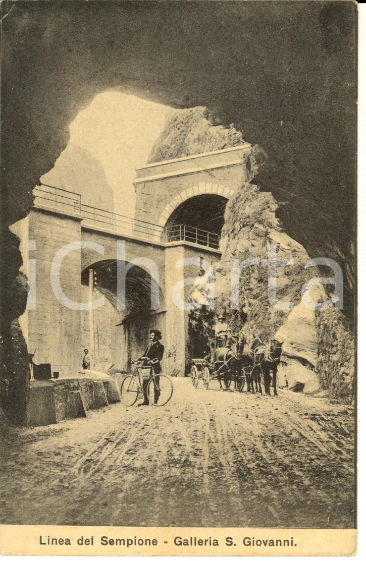 Cartolina originale da collezione 1916 DOMODOSSOLA SEMPIONE Galleria S. GIOVANNI Cartolina ANIMATA carro ciclista 1