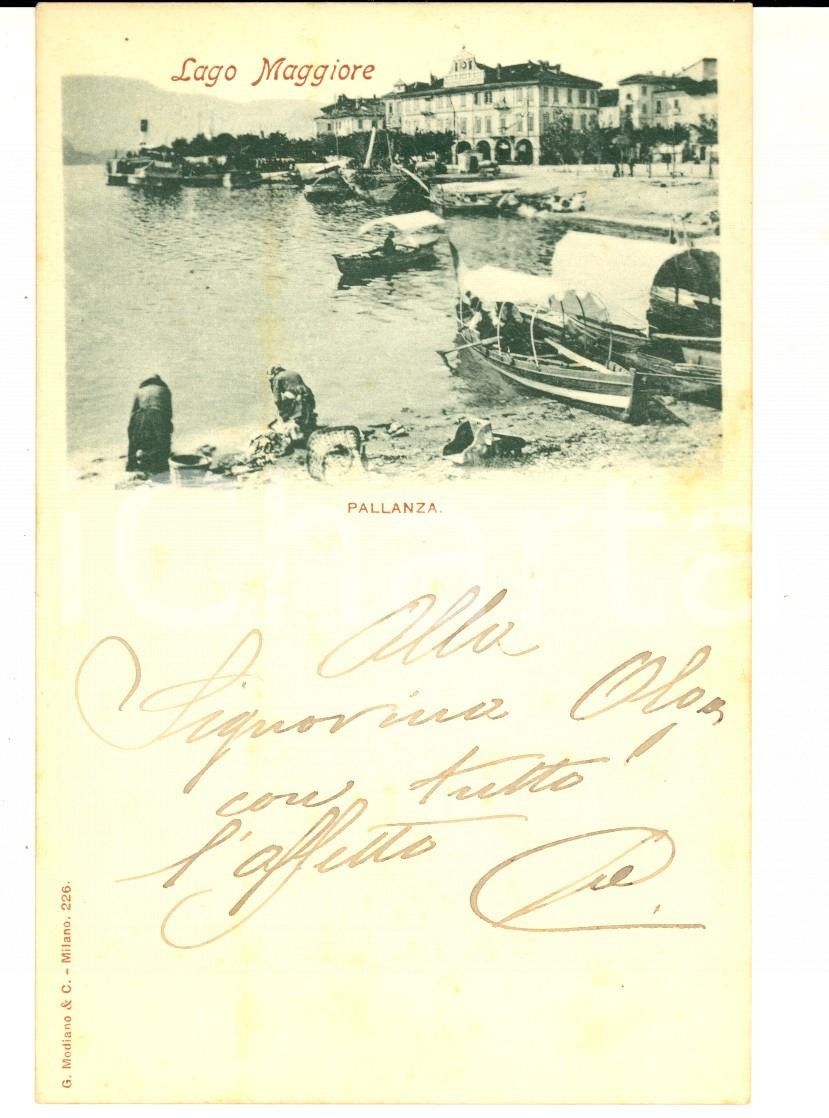 Cartolina originale da collezione 1900 ca VERBANIA PALLANZA Veduta con barche e lavandaie Cartolina postale FP VG 1