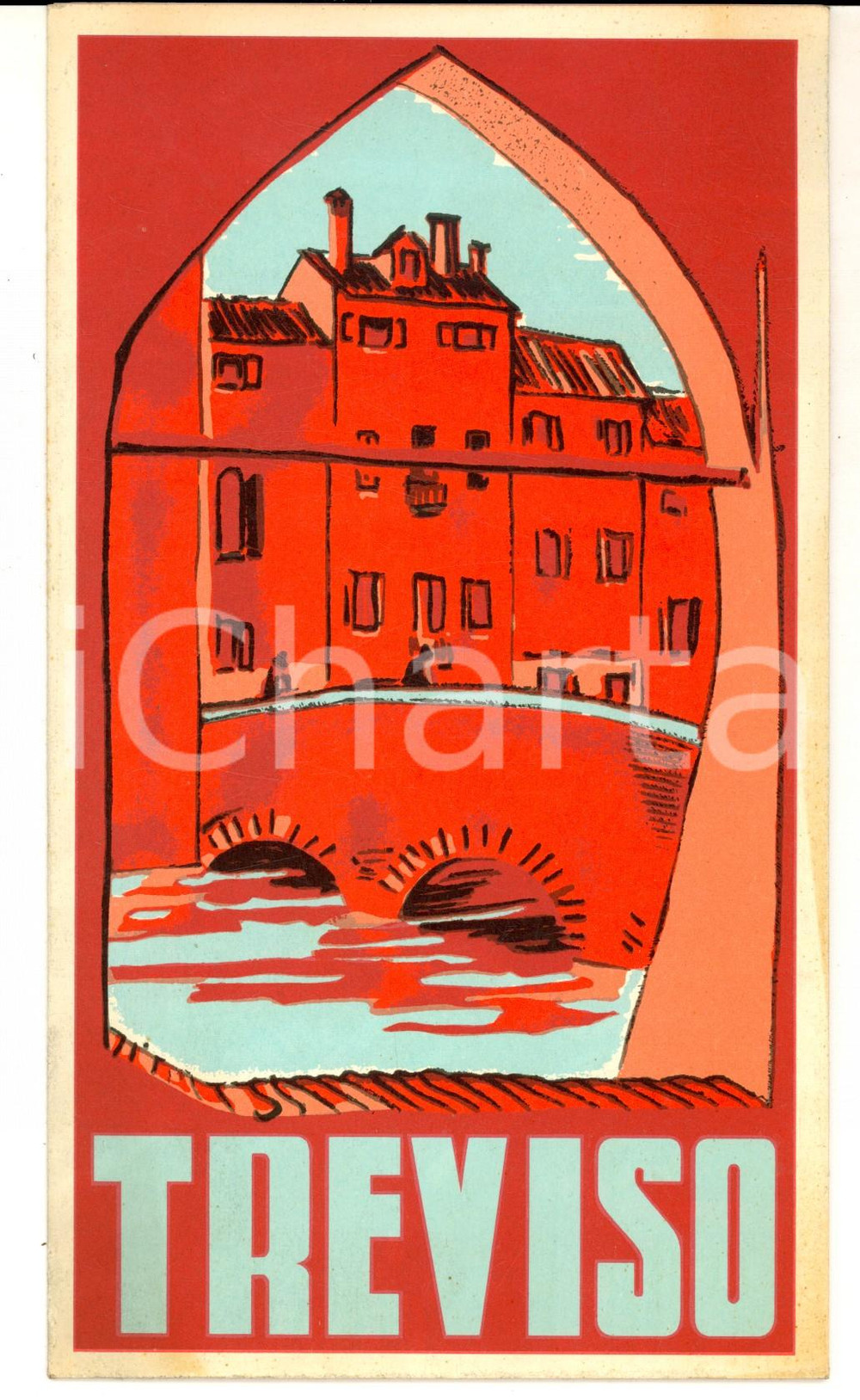 Materiale pubblicitario d’epoca 1950 ca TREVISO nella storia e nell arte Pieghevole ILLUSTRATO TURISMO VINTAGE 1