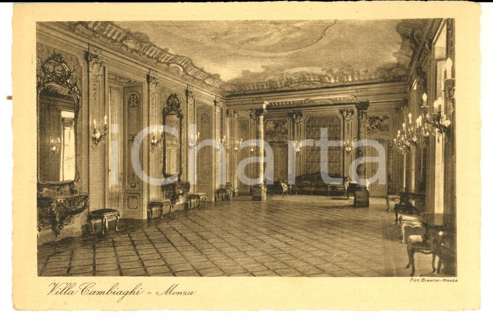 Cartolina originale da collezione 1930 ca MONZA VILLA CAMBIAGHI  Sala dei ricevimenti Cartolina postale FP NV 1