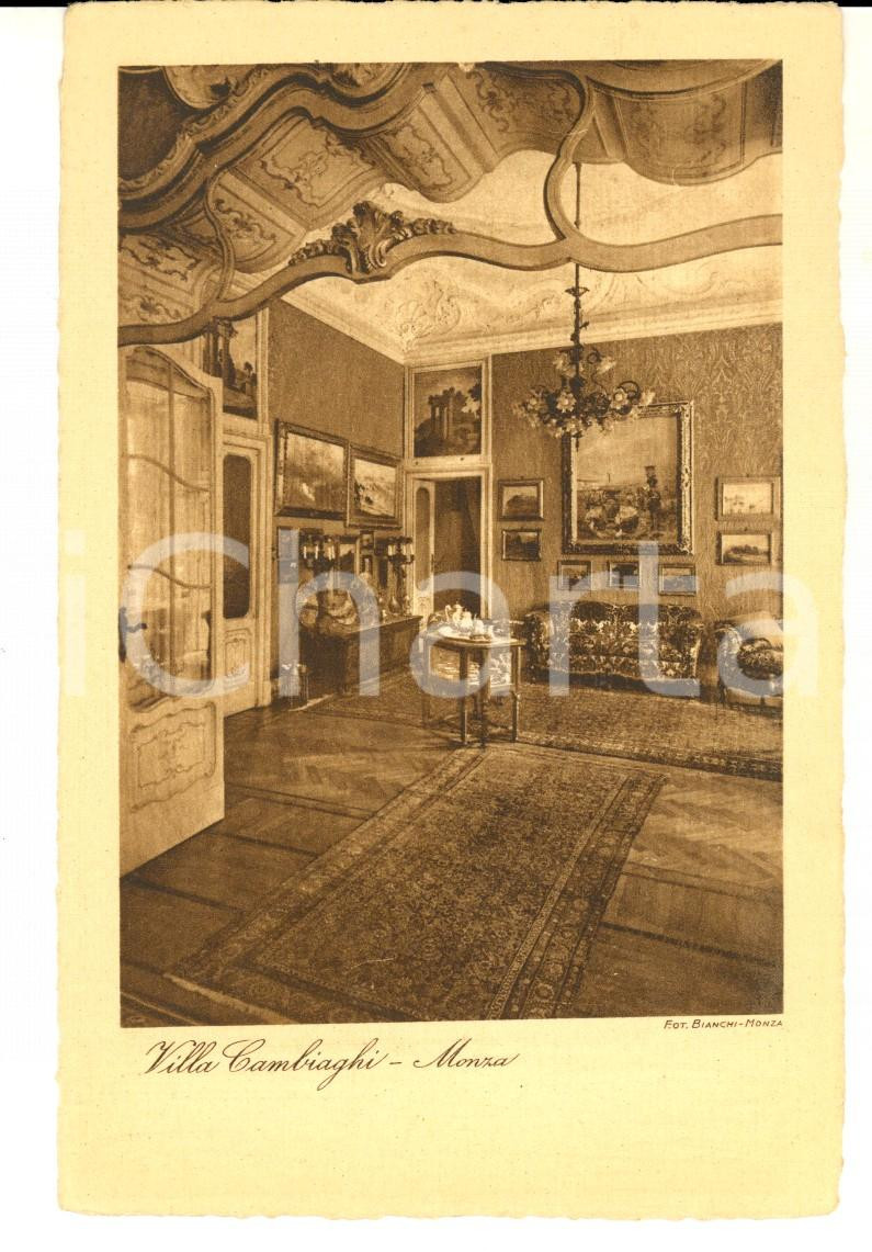 Cartolina originale da collezione 1930 ca MONZA VILLA CAMBIAGHI  Un salottino privato Cartolina postale FP NV 1