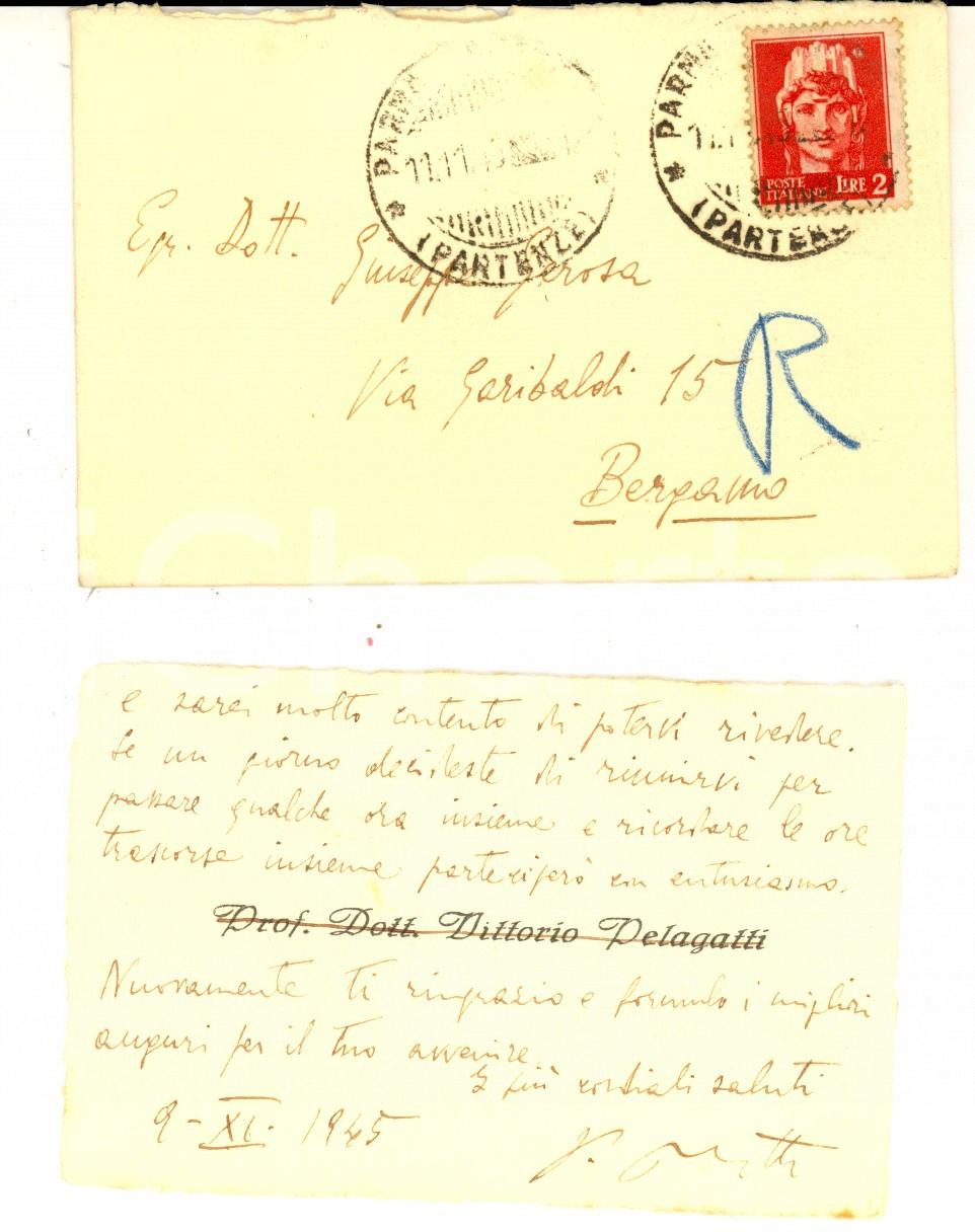 Autografo originale 1945 PARMA Prof. Vittorio PELAGATTI   Biglietto da visita AUTOGRAFO 1