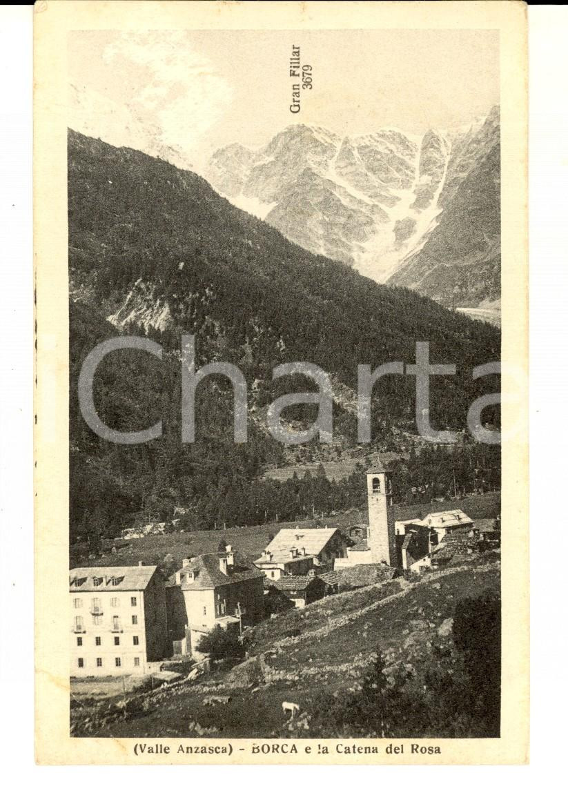 Cartolina originale da collezione 1929 MACUGNAGA / BORCA Veduta con la catena del ROSA e GRAN FILLAR Cartolina FP 1